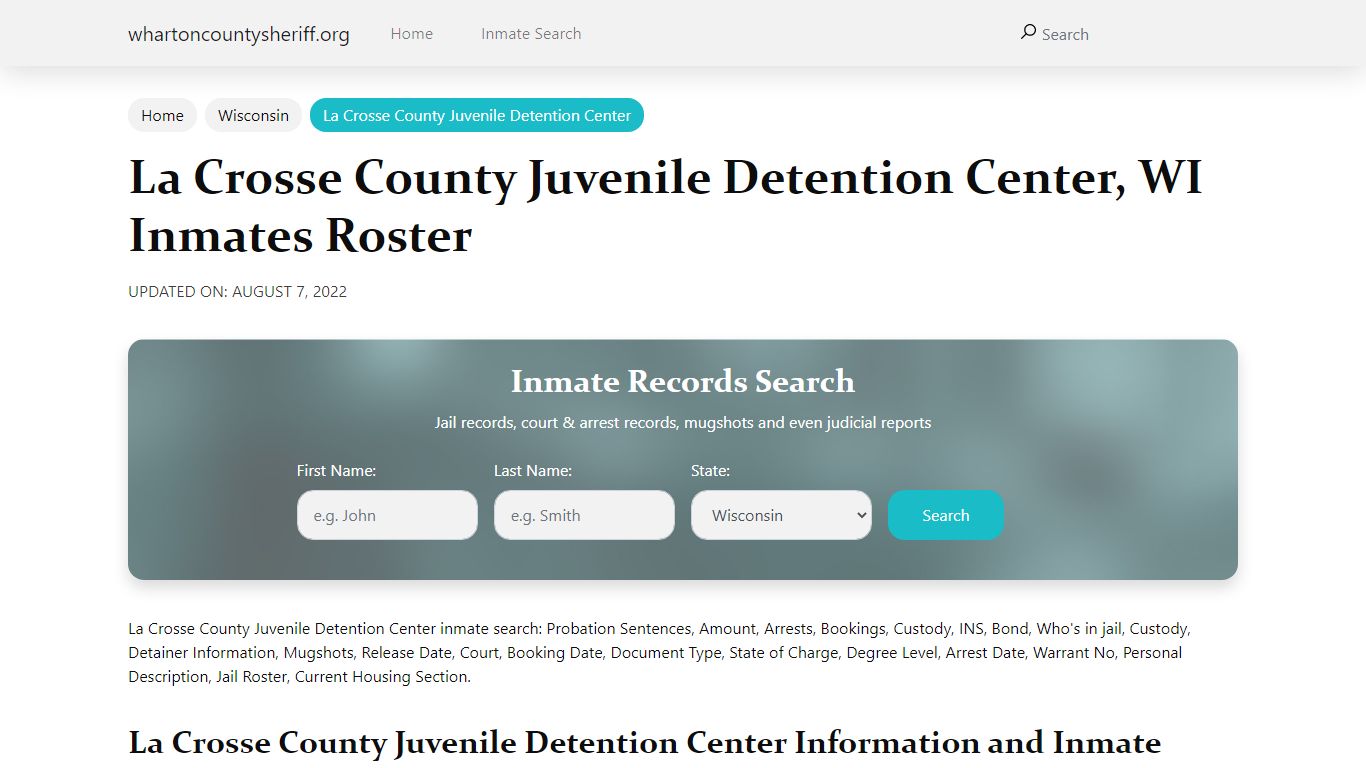 La Crosse County Juvenile Detention Center, WI Jail Roster ...